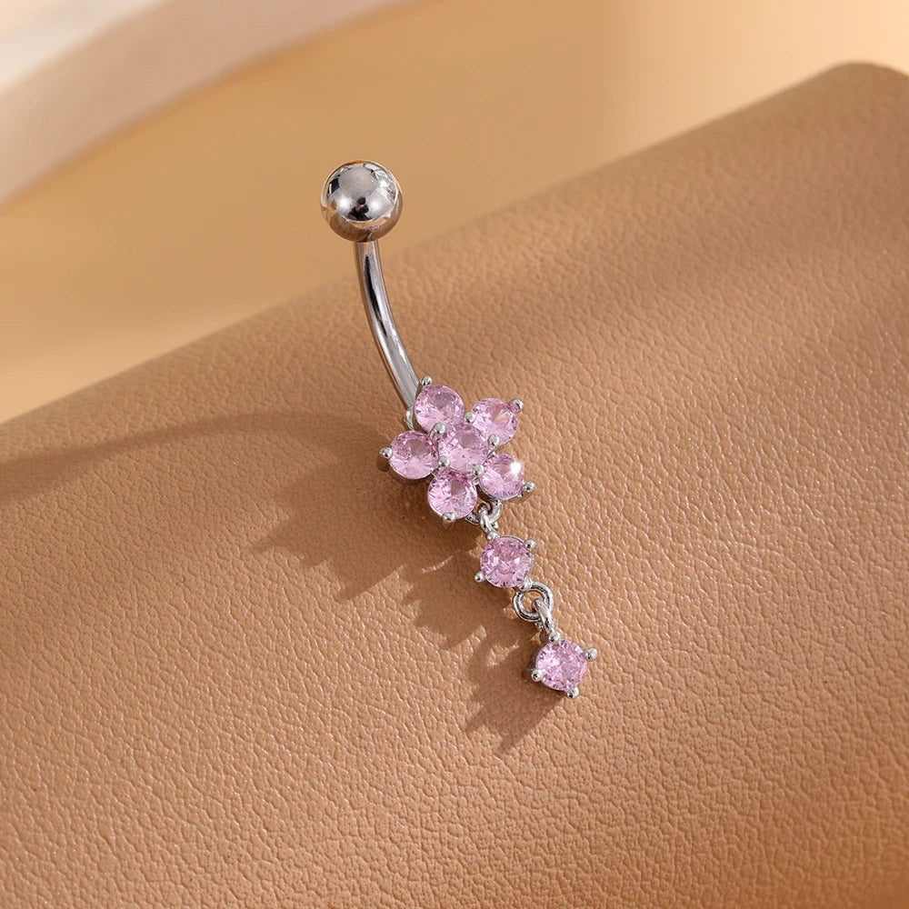 New Pink Series Heart Snake Crystal Zircon Belly Button Rings Fashion Cross Butterfly Dangled Belly Piercing for Women Jewelry