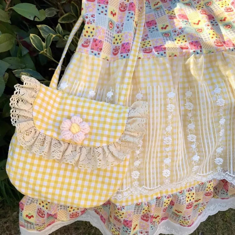 2025 New Summer Vintage Stitching Print Skirts Sweet Loose Design Cake Skirt Women Korean Fashion Patchwork Retro Outfits Beach