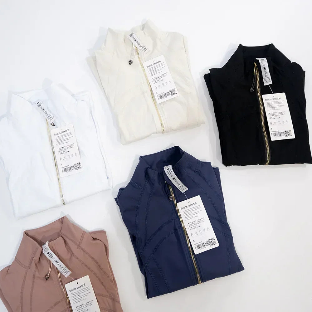 Slimming Zipper Jacket Yoga Collar Lightweight Quick Dry Sporty Thin Rose Gold Evening Summer Outerwear for Active Living