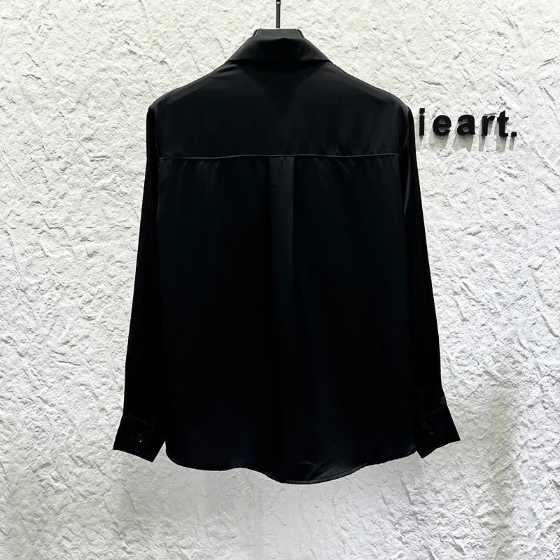 Heavy Industry Butterfly Rhinestone Shirt Men's Korean Version Shoulder Pad Versatile Casual Shirt Stage Performance Streetwear