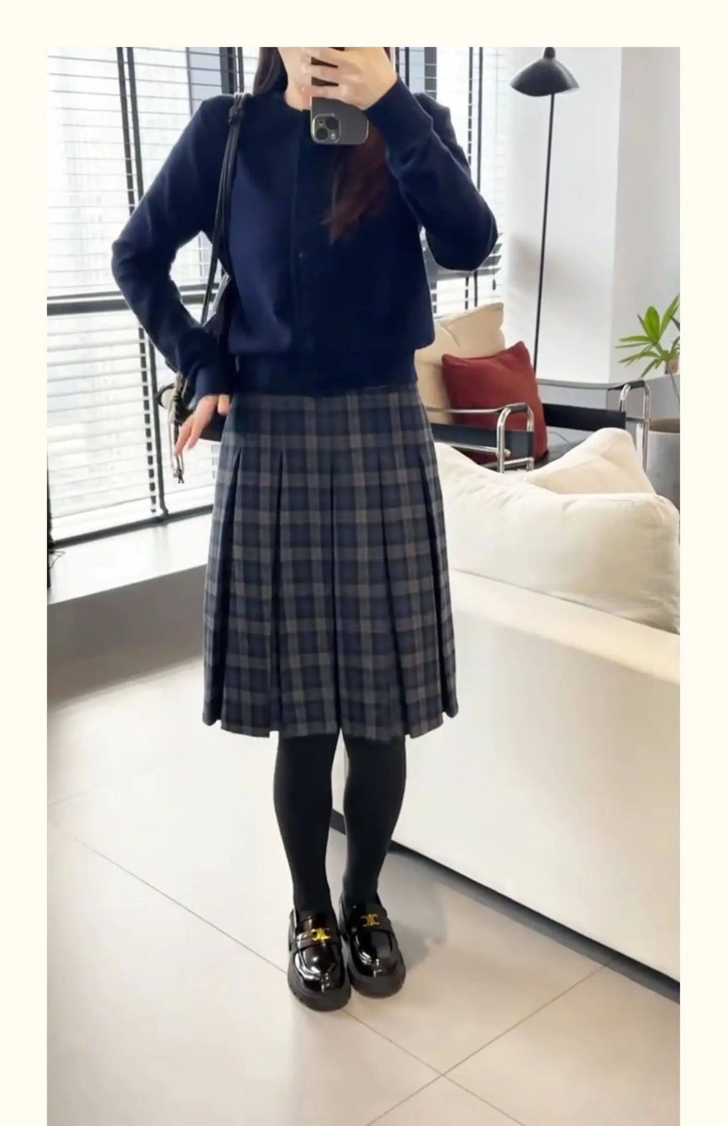 Retro Tweed Plaid A-Line  Skirt High Waist Slimming Ele Versatile Women's Early Autumn Winter Faion Skirt