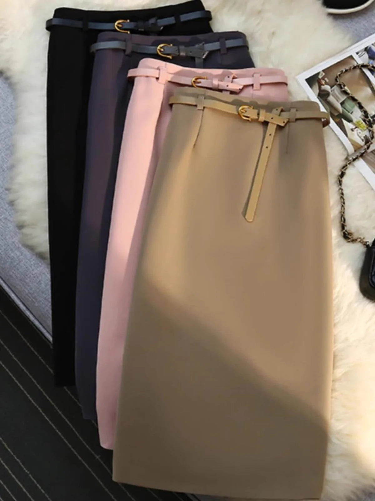 High Waist Suit Sle  Skirt Korean Spring Autumn New Wrap around a Line Skirt for Women Casual Loose Fit a pe