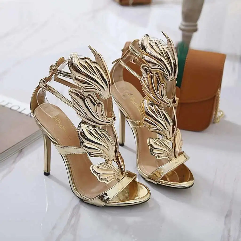 Women Shoes Bowknot Wings Slim Buckle Strap Women's Roman Style Summer Sandals High Heels Large Wedding Formal Sexy Shoe