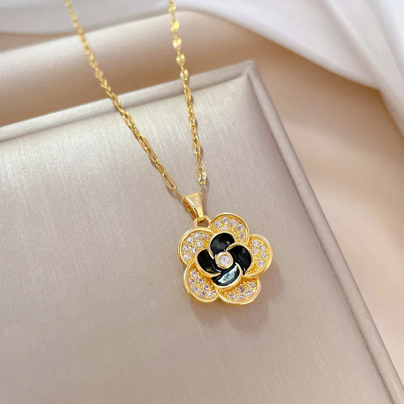 DIEYURO 316L Stainless Steel Lovely Flowers Pendant Necklace Earrings For Women Girl Fashion New Jewelry Set Gift Party Wedding