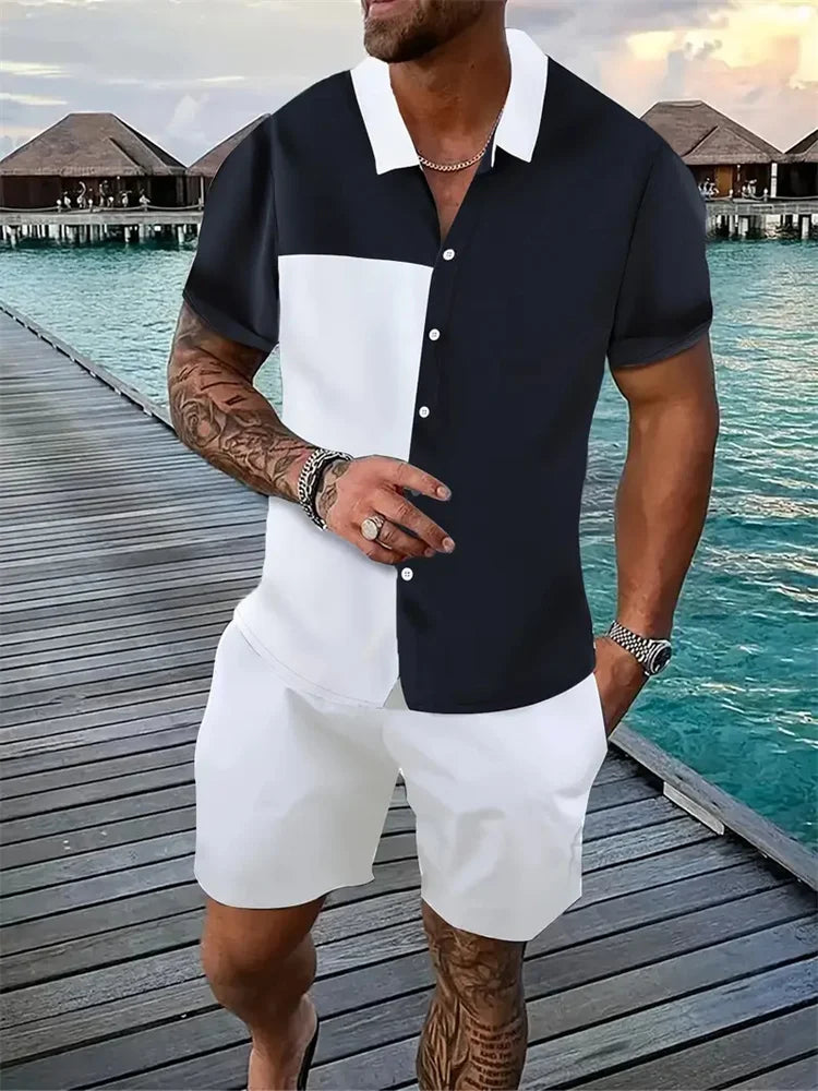 3D Printed Geometric Pattern Men's Shirt Colour Blocking Fashion Button Down Collar Short Sleeve Men's Hawaii Suit Summer Shirt