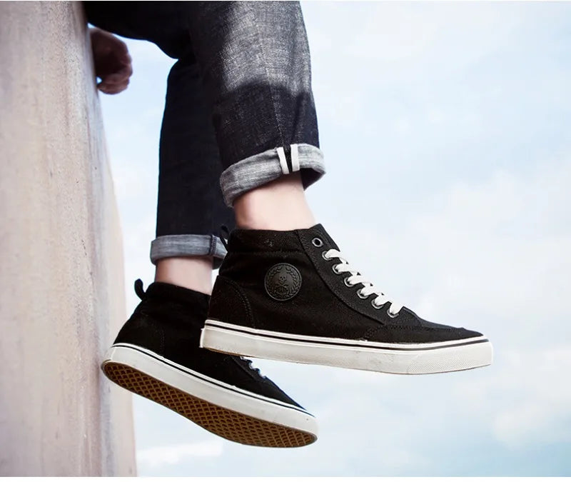 Men's High Top Sneakers Breathable Canvas Casual Shoes Fashion Street Skateboard Shoes for Men Lace Up Vulcanize Shoes Tenis2024