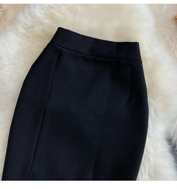 High Waist Midi Skirt Women's OL Profional Slimming Side Slit Wrap around A-Line One Step Skirt Korean Sle Commute Pure ...