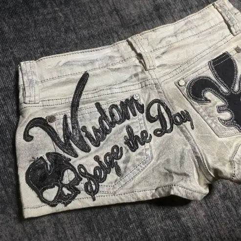 Summer Hot Girl White Cowboy Shorts Sexy Low Waist Letter Embroidered Super Shorts Women Fashion Gothic Retro Slimming Shorts