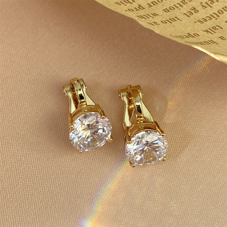 ZAKOL Shiny 7mm Cubic Zircon Ear Cuffs Earring Round Crystal Fake Piercing Clip Earrings For Women Wedding Party Jewelry