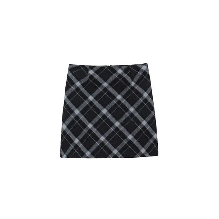 High Waist Plaid Mini Skirt Autumn Winter Woolen A- Line Skirt Short Skirt Retro Red Grids Half Body Skirt Small Size