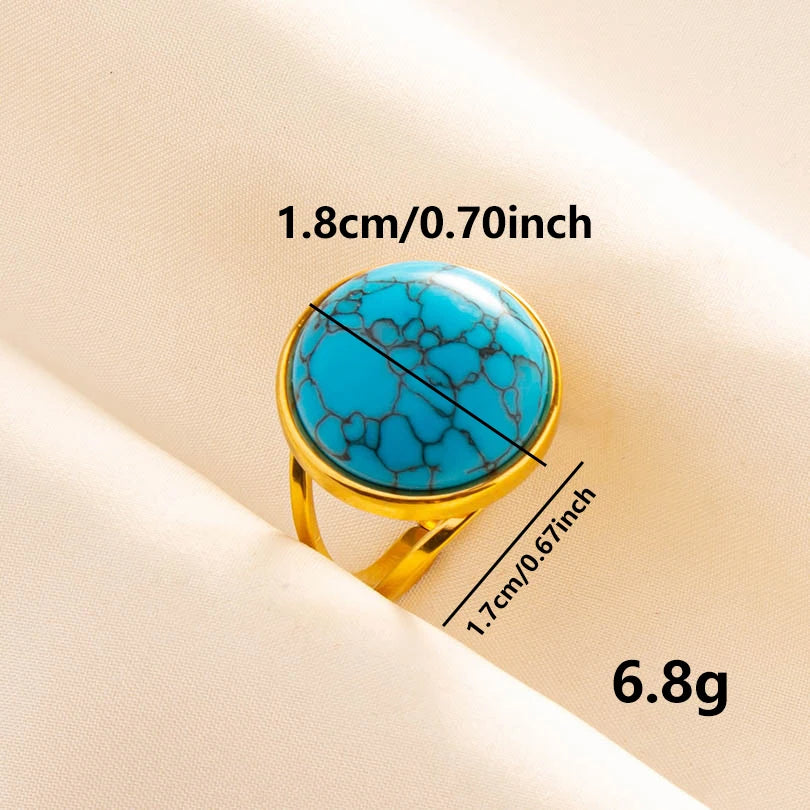 2pcs/lot Vintage Turquoise Gold Plated Knuckle Rings Blue Synthetic Stone Stainless Steel Rings Boho Jewelry Women Gifts No Fade