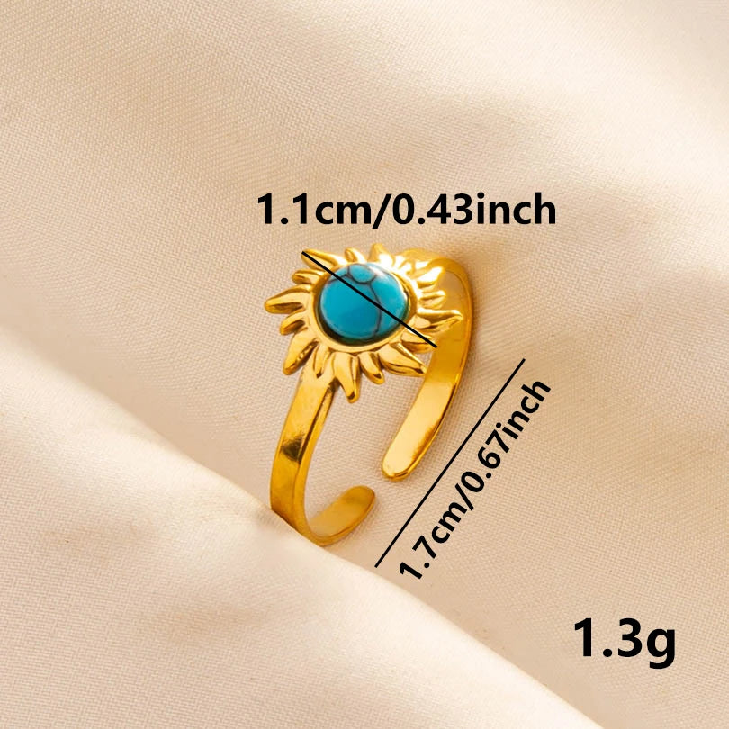 2pcs/lot Vintage Turquoise Gold Plated Knuckle Rings Blue Synthetic Stone Stainless Steel Rings Boho Jewelry Women Gifts No Fade
