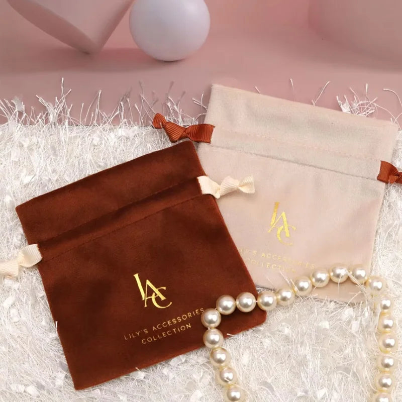 Custom Logo Velvet Drawstring Pouch Soft Perfume Gift Dust Sack Jewelry Necklace Packaging Bag