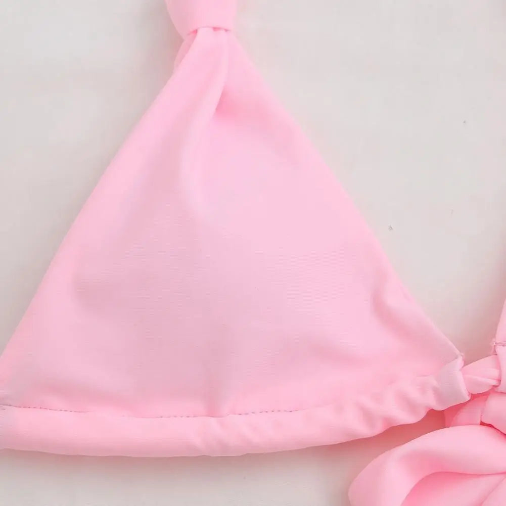 2Pcs/Set Women's Swimsuit 2025 Solid Color Halter Bikini Set With Padded Sexy Split Design Lady Swimwear Woman Clothing