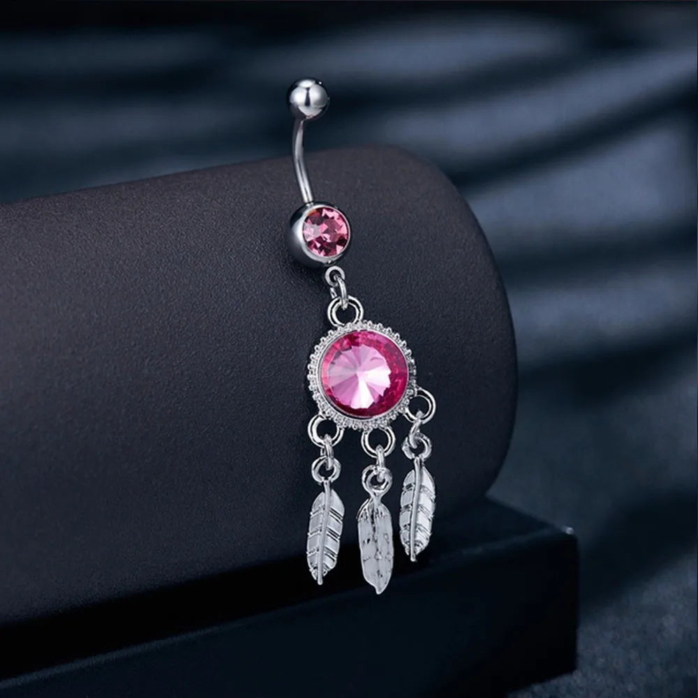 New Pink Series Heart Snake Crystal Zircon Belly Button Rings Fashion Cross Butterfly Dangled Belly Piercing for Women Jewelry