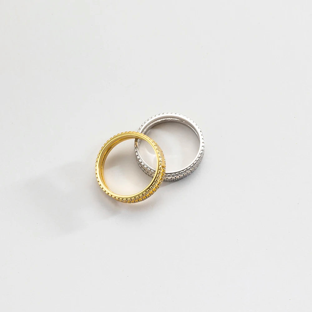 VEWANT 925 Sterling Silver Recyclable Two CZ Pave Double Line Ring Women Crystal Luxury Wedding Birthday Jewelry