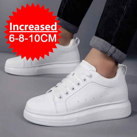 Fashion PU Leather Elevator Shoes for Men 6cm 8cm 10cm Invisible Height Increase White Sneakers Cortex Heightening Casual Shoes