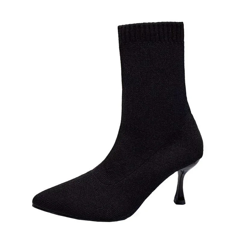 Socks Boots Women Stretch Fabric Elastic Stilettos Heel Sexy Pointed Toe Ankle Boots  Shoes Woman Thin Heels Party  shoes
