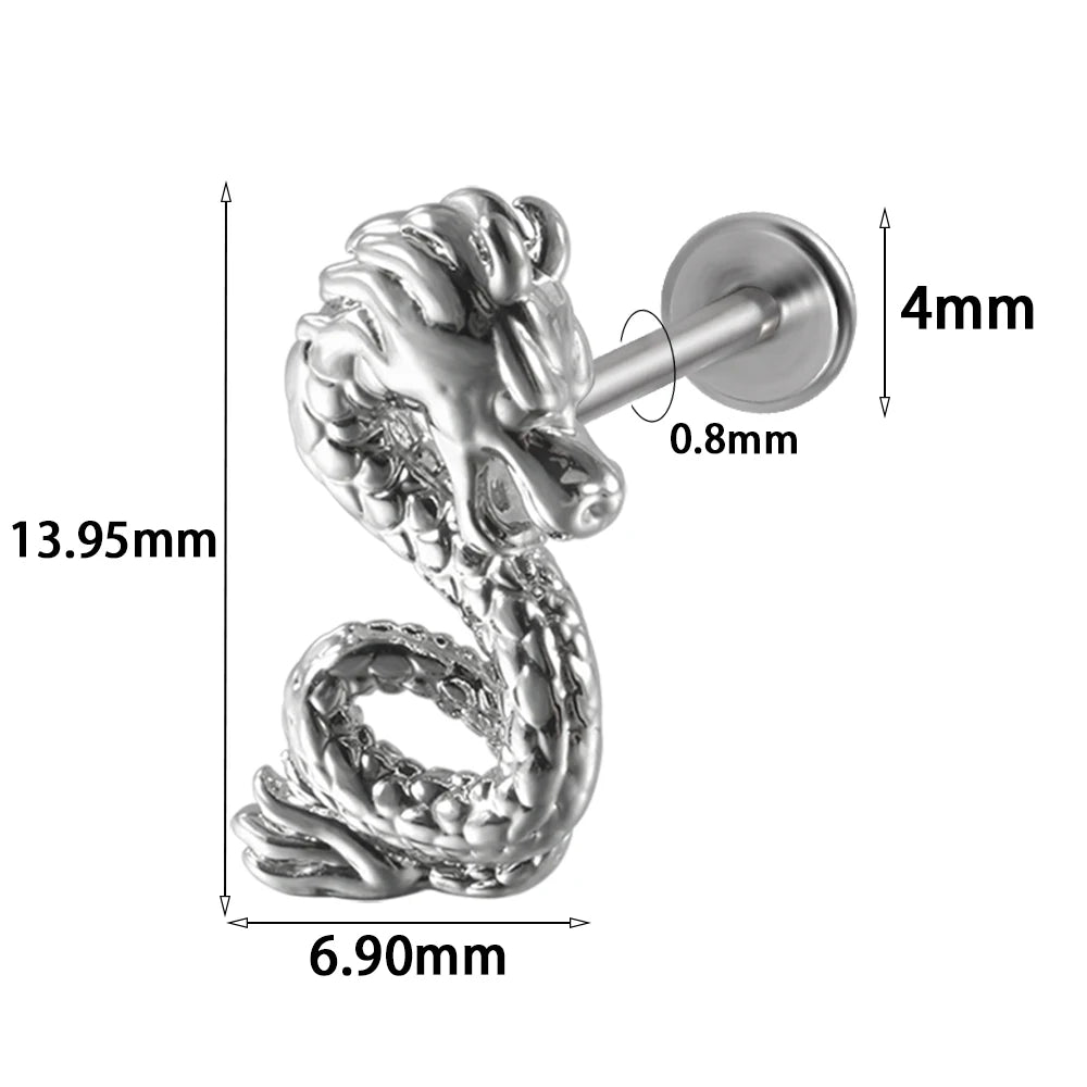 1PC Surgical Steel Threadless Wrench Axe Scissor Dragon Labret Lip Ring Ear Cartilage Tragus Earring Helix Lobe Piercing Jewelry