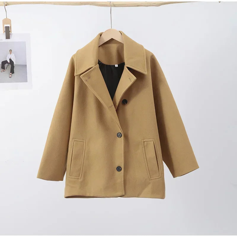 ZBZA Women's Oblique Button Loose Batwing Sleeve Jacket Coat Lapel Double Pocket Warm Solid Vintage Outerwear Fall Winter Coat