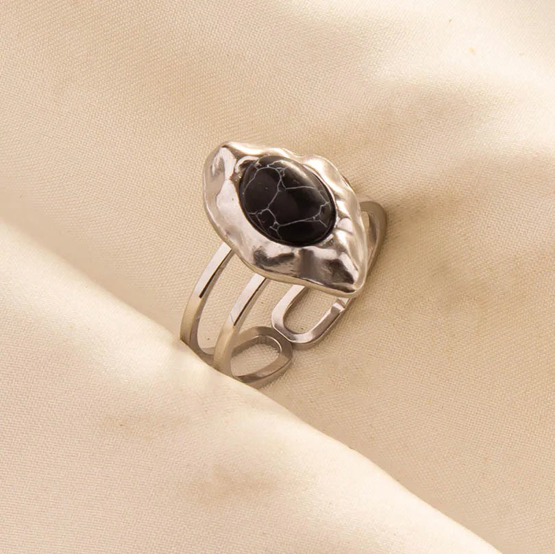 5PCS Boho Turquoise Rings Hippie Stainless Steel White Gemstone Adjustable Rings Women Girls Gift Knuckle Rings Bohemian Jewelry