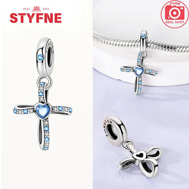 925 Silver Charms Religion Heart Lucky Eye Cross Beads For Original Bracelet Making Pendant for Women Fine Jewelry gifts