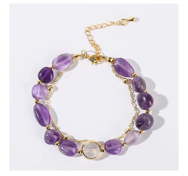 Exquisite Natural Amethyst Stone Lucky Chain Bracelets Women Fashion Jewelry Adjustable Healing Bracelets Girlfriend Party Gifts