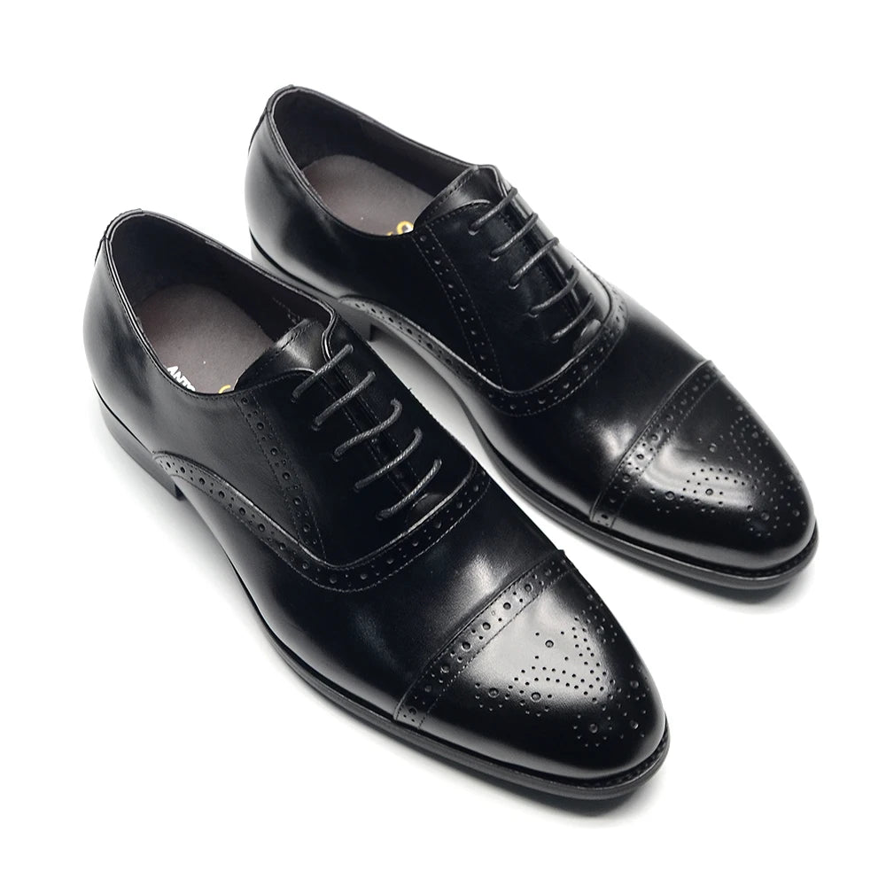 Italian Mens Dress Shoes Genuine Leather Cap Toe Oxfords Lace-up Black Brown Wedding Business Office Brogue Formal Shoes for Men
