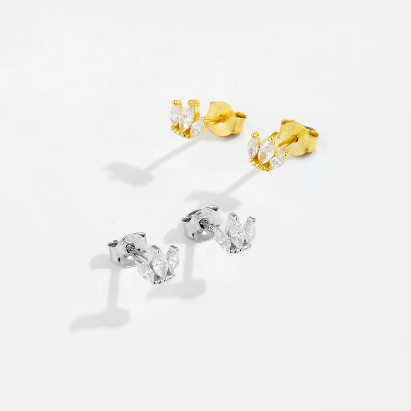 ANDYWEN 925 Sterling Silver Colorful Three Ovals Queen Stud Earring Luxury Fashion Zircon Piercing Three Leafs Small Jewelry