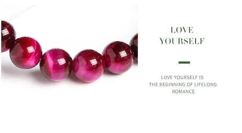 JD Natural Fuchsia Tiger Eye Stone Minerals Round Loose Beads Jewelry  Good Lucky Elastic Bracelet New Year Gift
