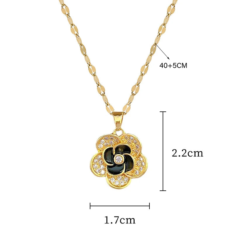 DIEYURO 316L Stainless Steel Lovely Flowers Pendant Necklace Earrings For Women Girl Fashion New Jewelry Set Gift Party Wedding