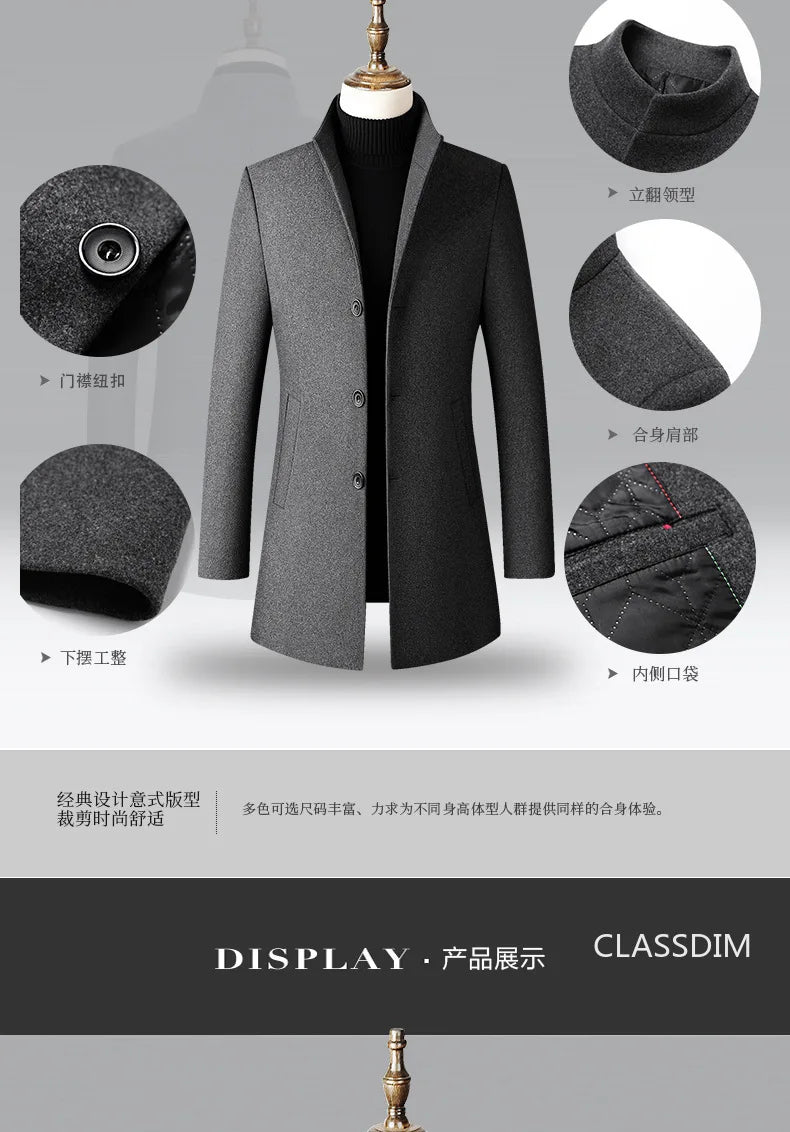 Men Long Trench Coats Cashmere Winter Jackets Wool Blends New Autumn Winter Coats Male Business Casual Trench Coats Size 4XL