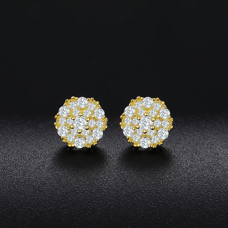Unisex Fine Jewelry Moissanite Earrings For Women 925  Stud Earrings Moissanite D Color VVS Stud Round Flower Jewelry