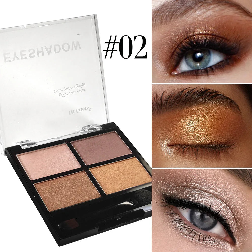 4-Color Smoky Gray Eye Shadow Palette Pearly Matte Earth Color Eyeshadow Pallete Shiny Sequins Eye Pigments Lasting Makeup