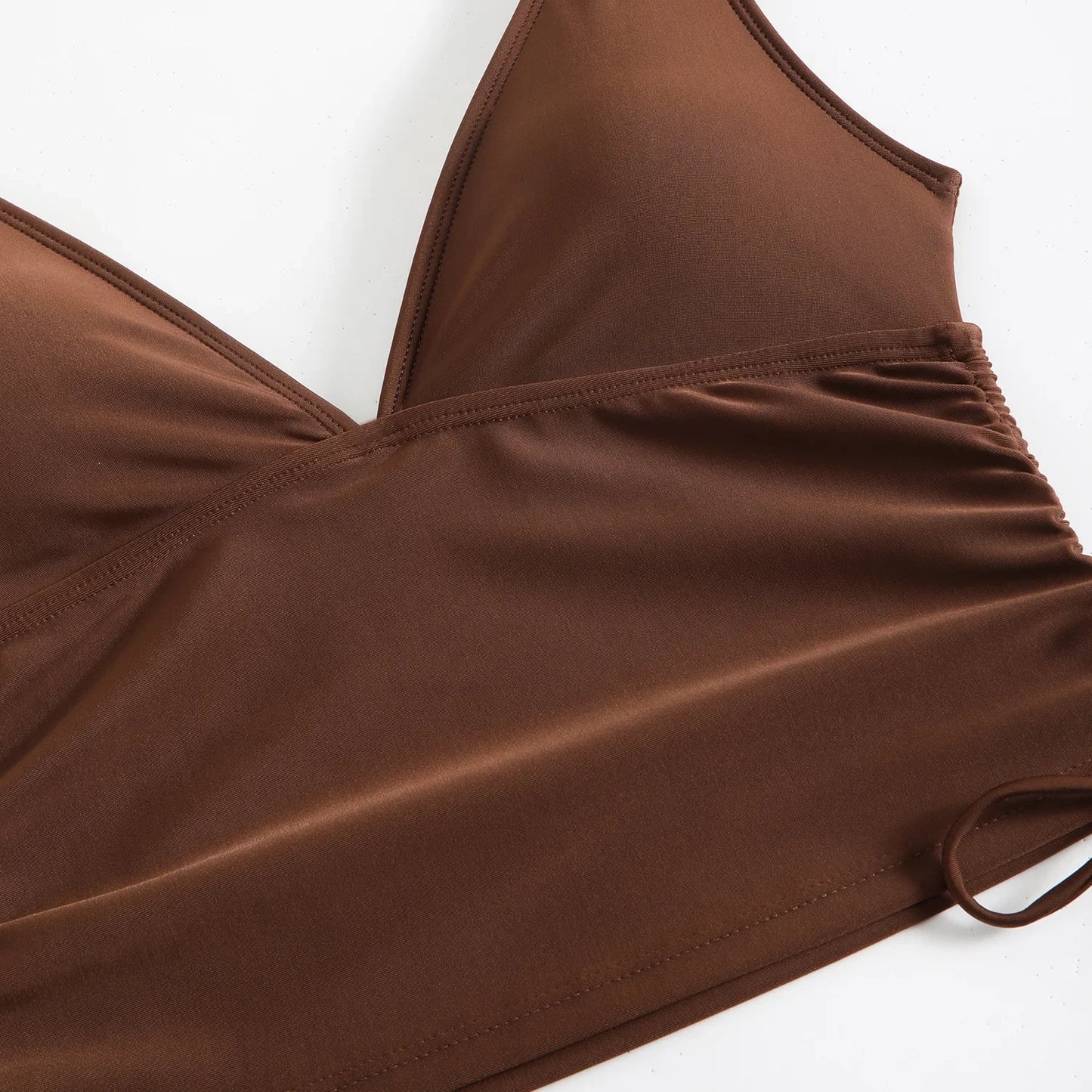 Fashionable Pure Color Nylon Fabric Bikini Set Sexy Two-Piece Swimsuit Drawstring Design Separate Top And Bottom for Women