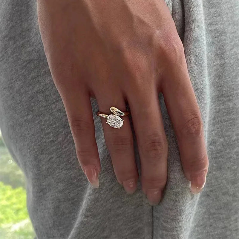 Mewanry Gold Color Sparkling Zircon Rings For Women Girls Classic Sweet Exquisite Elegant Romantic Wedding Bride Jewelry Gifts