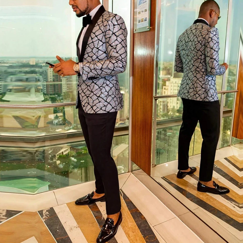 Men's shiny sequin suit jacket, single-breasted fashionable tuxedo, suitable for parties, weddings, banquets, and balls