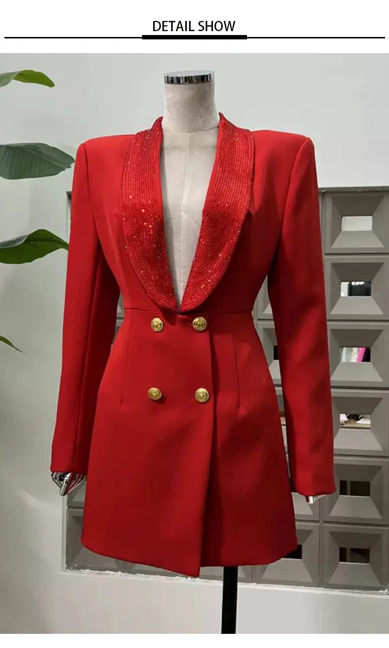 2025 autumn women's new fashion temperament deep V-neck heavy industry beading stitching design sense backless women's suit jack