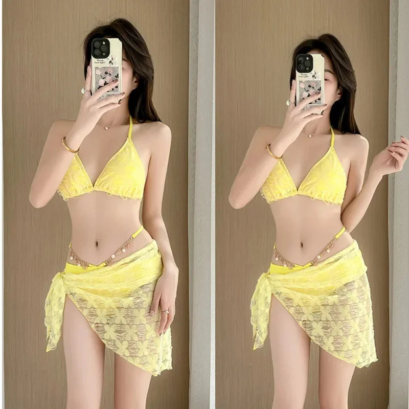 Sexy Slimming Bikini Three-Piece Swimsuit Women's Ins Style Purple Swimwear Show off Your Curves in This Trendy Bikini Set