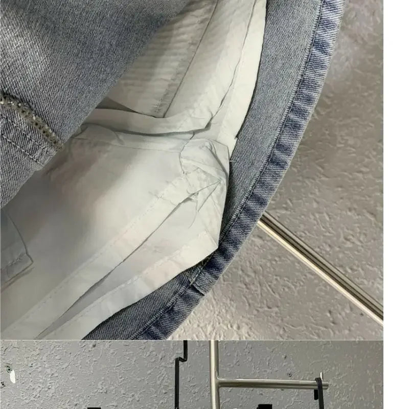 Heavy Industry Hot Drilling High-End Denim Skirt 2024 Spring And Summer New High Waist Pink Sexy