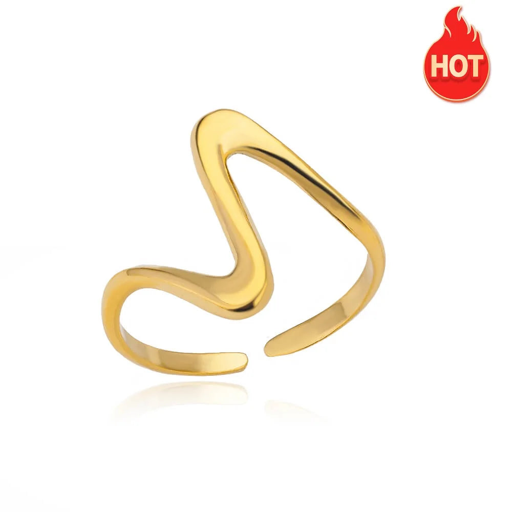 Stainless Steel Twist Chain Adjustable Rings for Women Men Simple Geometric Leave Flower Open Ring Jewelry Female Holiday Gifts