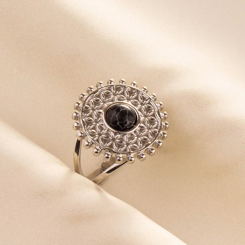 5PCS Boho Turquoise Rings Hippie Stainless Steel White Gemstone Adjustable Rings Women Girls Gift Knuckle Rings Bohemian Jewelry