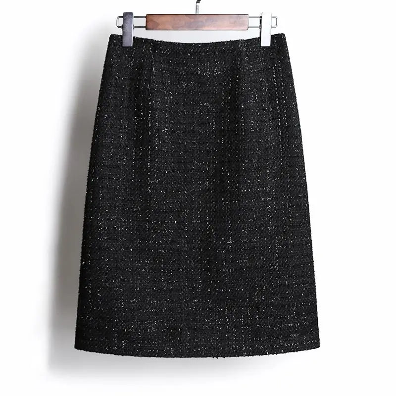 2025 Autumn Winter New Women High Waist Package Hip Skirt Female Split Tweed Pencil Skirts Ladies Solid Color Slim Skirt X166