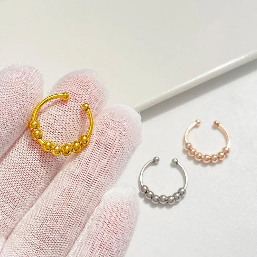 Trendy Anxiety Rings Tarnish Free Stainless Steel Fidget Rotate Bead Anti Stress Relief Finger Ring Jewelry For Women