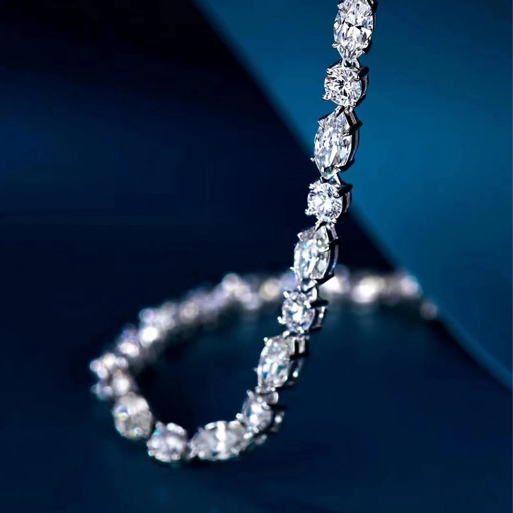 Wong Rain 100% 925 Sterling Silver Round Marquise Cut Simulated Moissanite Gemstone Luxury Bracelets Fine Jewelry Christmas Gift