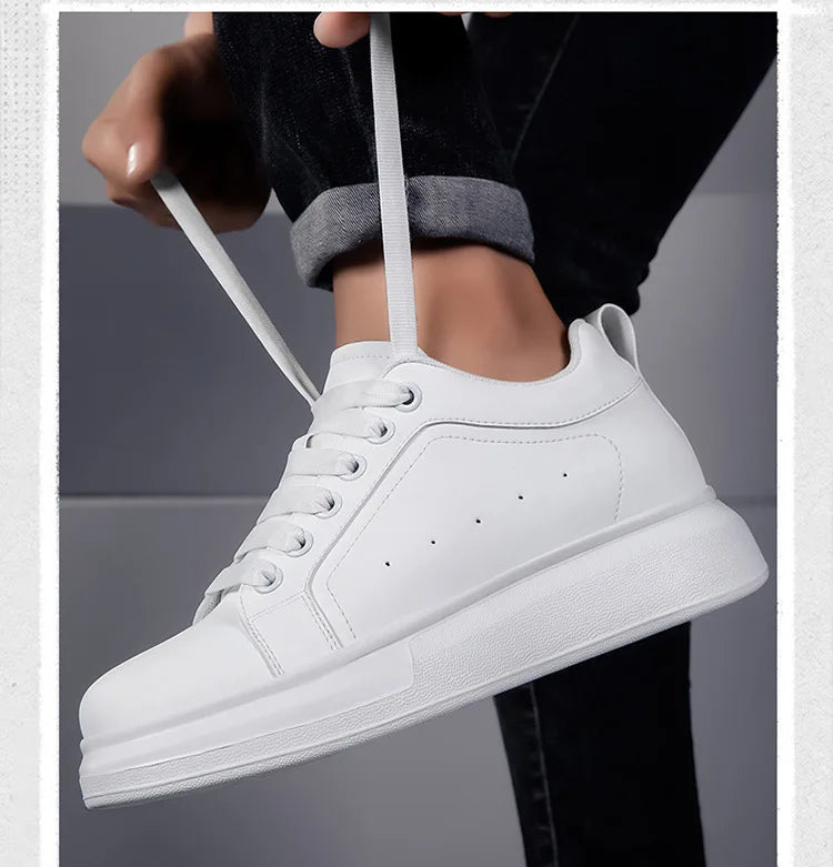 Fashion PU Leather Elevator Shoes for Men 6cm 8cm 10cm Invisible Height Increase White Sneakers Cortex Heightening Casual Shoes