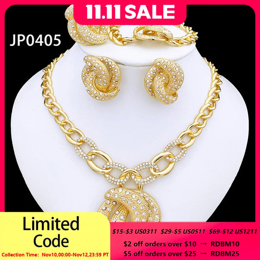 Dubai Nigeria Trending Jewelry Set For Women Luxury Design 18K Gold Plated Necklace Earrings Ring Bracelet Wedding Party Gift