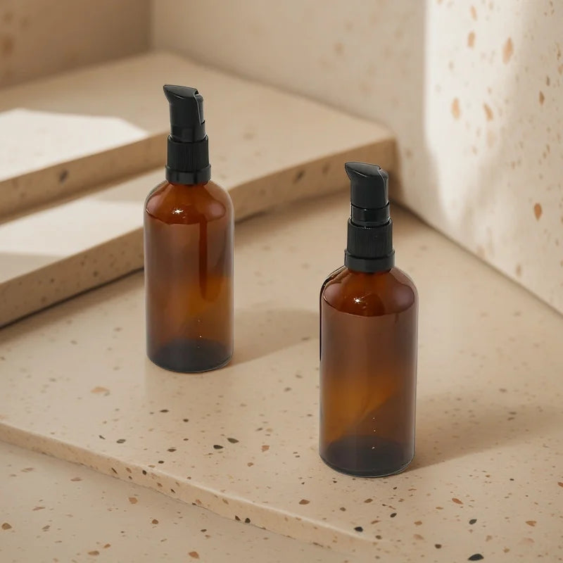 1 Piece 2 Pieces or 5 Pieces 30 ml Air Refillable Amber Glass Lotion Pump Squeeze Bottle Soap Dispenser Container Jar Foundation Cream Cleansing Oil Shampoo Travel Accessories