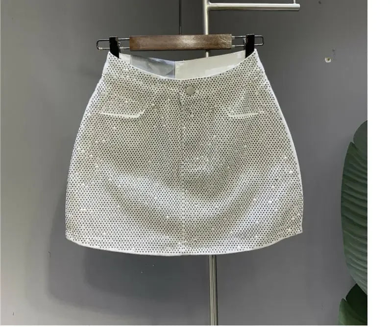 Heavy Industry Hot Drilling High-End Denim Skirt 2024 Spring And Summer New High Waist Pink Sexy