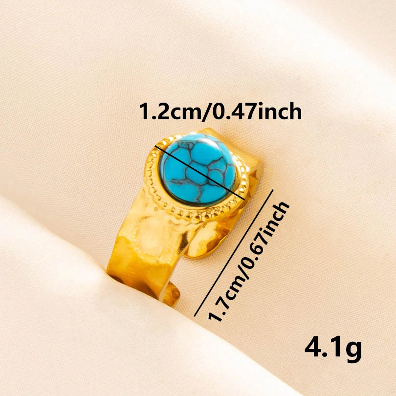 2pcs/lot Vintage Turquoise Gold Plated Knuckle Rings Blue Synthetic Stone Stainless Steel Rings Boho Jewelry Women Gifts No Fade